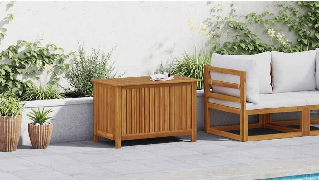 Solid Acacia Wood Patio Storage Box 35.4"x19.7"x22.8" Outdoor Furniture Water-Resistant Bench with Storage for Pool Toys Garden Tools Cushions Deck Box