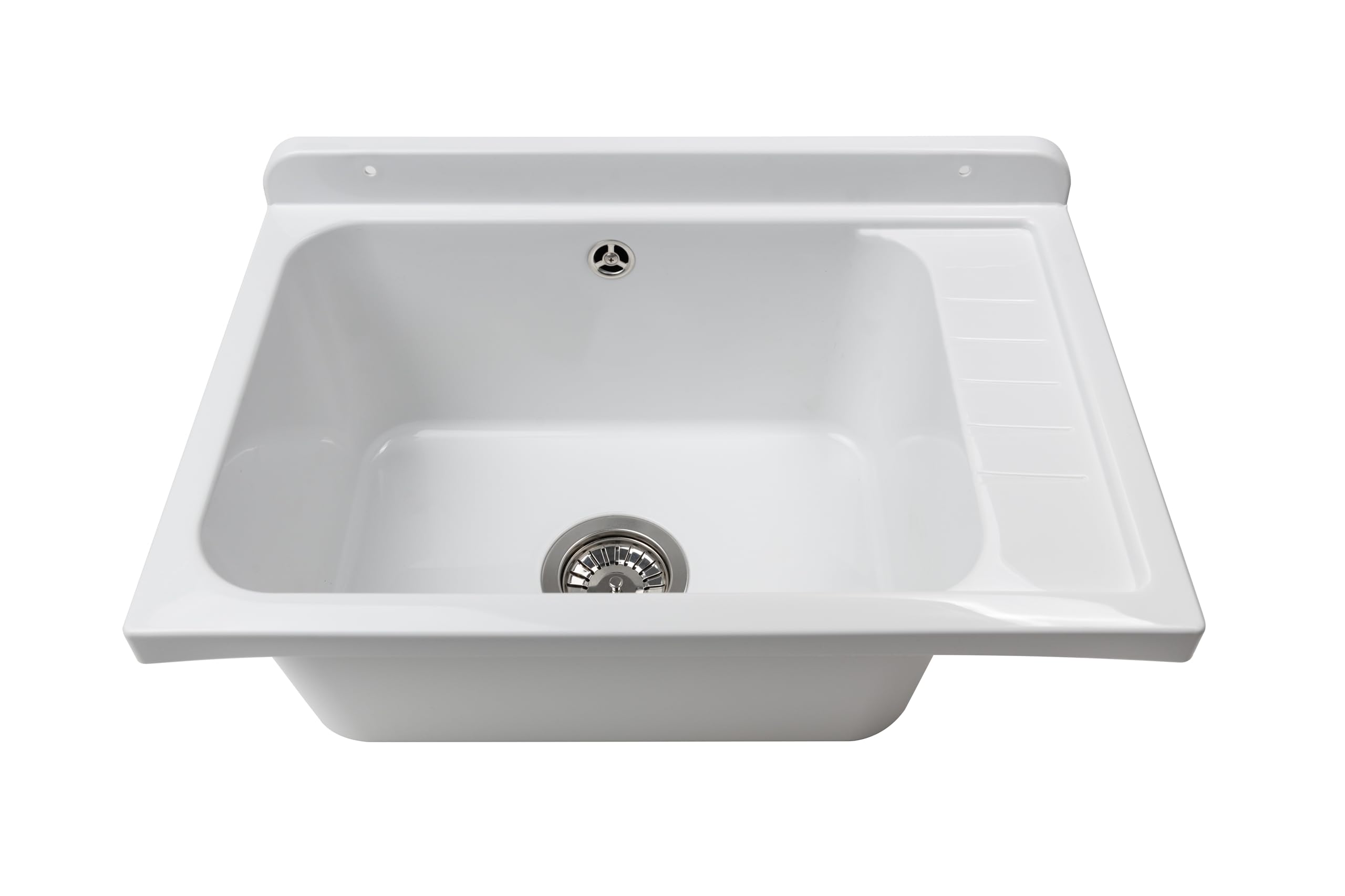 Negrari Piloto de pared de polipropileno con piletón de metal, resistente a la intemperie, kit de fijación y kit de desagüe incluidos, 58 L x 38 P x 21 H cm, blanco