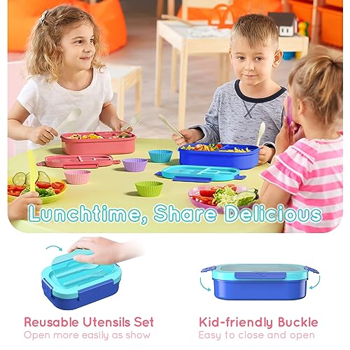 Image of Bento Box Kid Adult Lunch Box 2 Pack, Leakproof Bento Lunch Container 4 Compartment Bento-Style Lunchbox with Utensil Set, On-the-Go Meal and Snack Packing for School, Work, Picnic