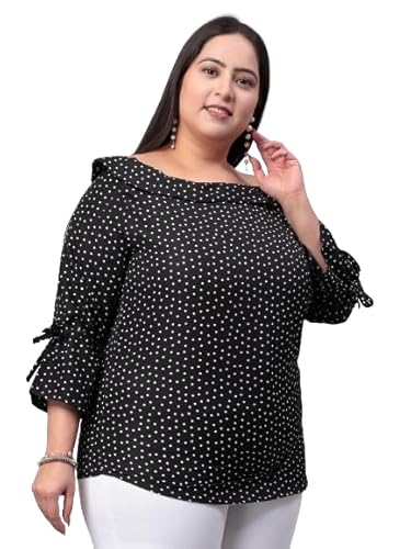 Style Quotient Women Black & White Polk Dot Print Bardot Plus Size Top