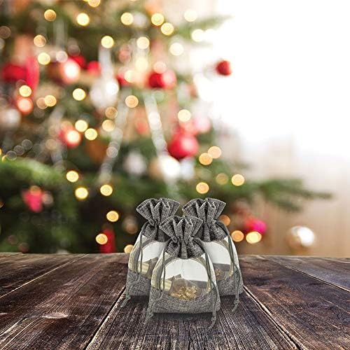 Miniatura 5 de TheDisplayGuys para tu vida moderna 48 paquete de pequeñas bolsas de regalo de arpillera de lino y organza con cordones (8.9x14 cm, gris) - Favores