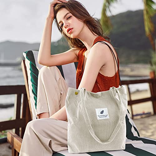 Image of Ayieyill Corduroy Tote Bag for Women Canvas Shoulder Cord Purse with Inner Pocket