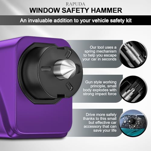 RAPUDA Window Breaker Seatbelt Cutter,3-in-1 Mini Glass Breaker, 3 Pack Car Escape Tool for Land and Underwater,Keychain Car Emergency Tool(Pink/Purple/Sky Blue) - Image 3