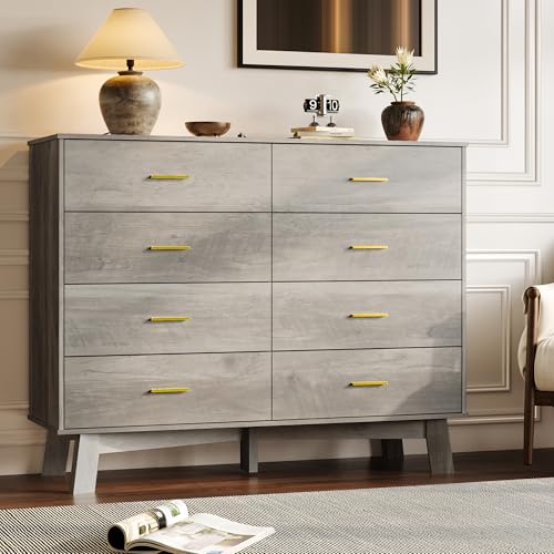 Image of BORNOON Dresser for Bedroom with 8-Drawer, 37 inch Tall Modern Chest of Drawers with Metal Handles, X-Shape Base & Adjustable Center Leg, Anti-Tip Closet Organizers and Storage