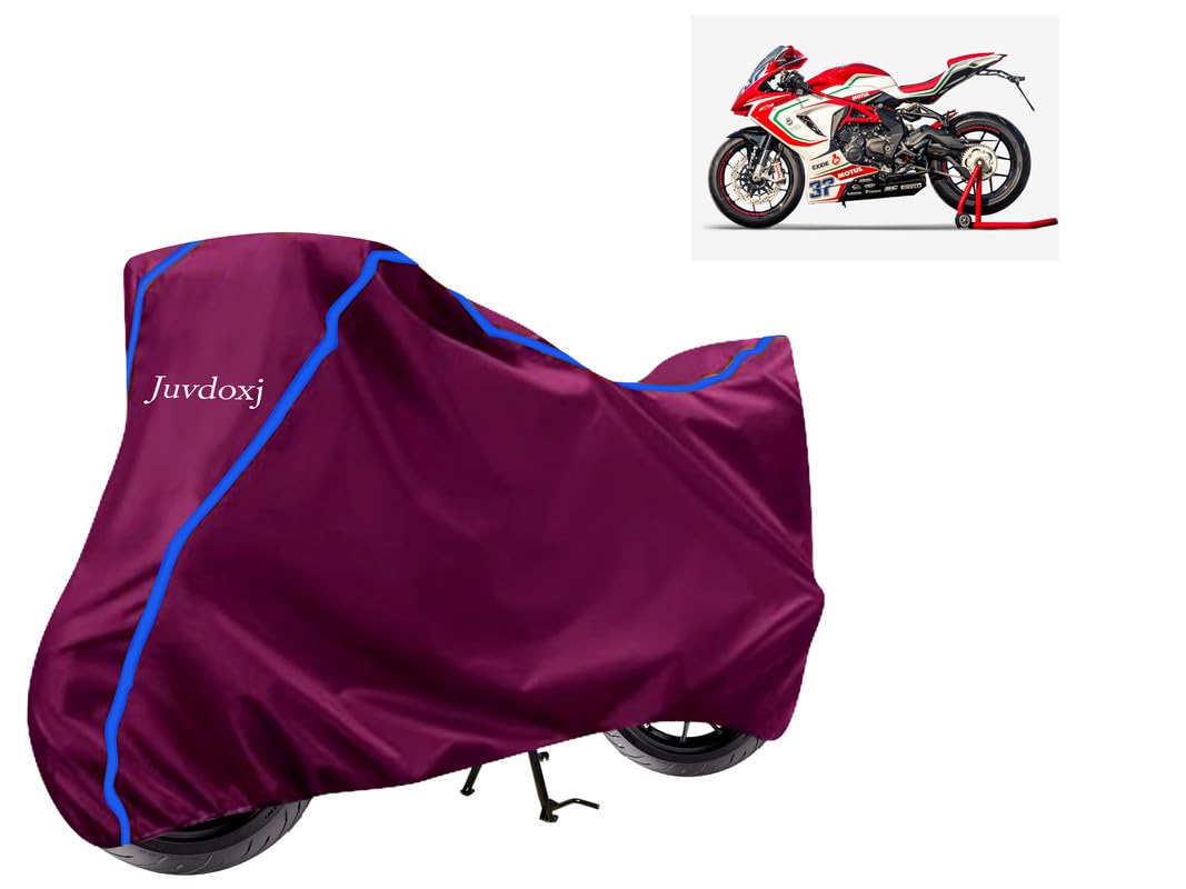 Juvdoxj - Bike Cover Water Resistant Compatible with Universal for Bike Supersport Bike Cover with Elastic and Belt Bukle Lock with Stripe Piping Design(Mahroon and Blue)