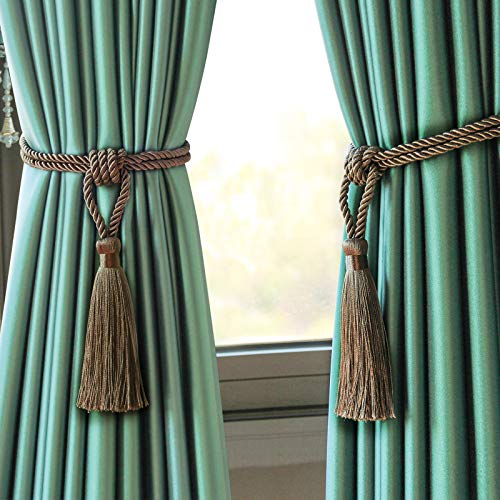 Fenghuangwu Curtain Tiebacks Tassel Tie-Backs, Rope Curtain Tie Backs Handmade Curtain Holdbacks Made From Polyester4 Pack -Flaxen #TOP3