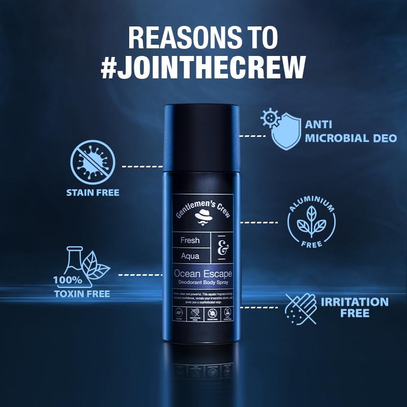 Image of Gentlemen's Crew Ocean Escape Body Spray, 150ml | Pack of 1 | Deodorant for Men | 48 hrs Freshness | Long Lasting | Anti-Microbial | Irritation & Stain Free
