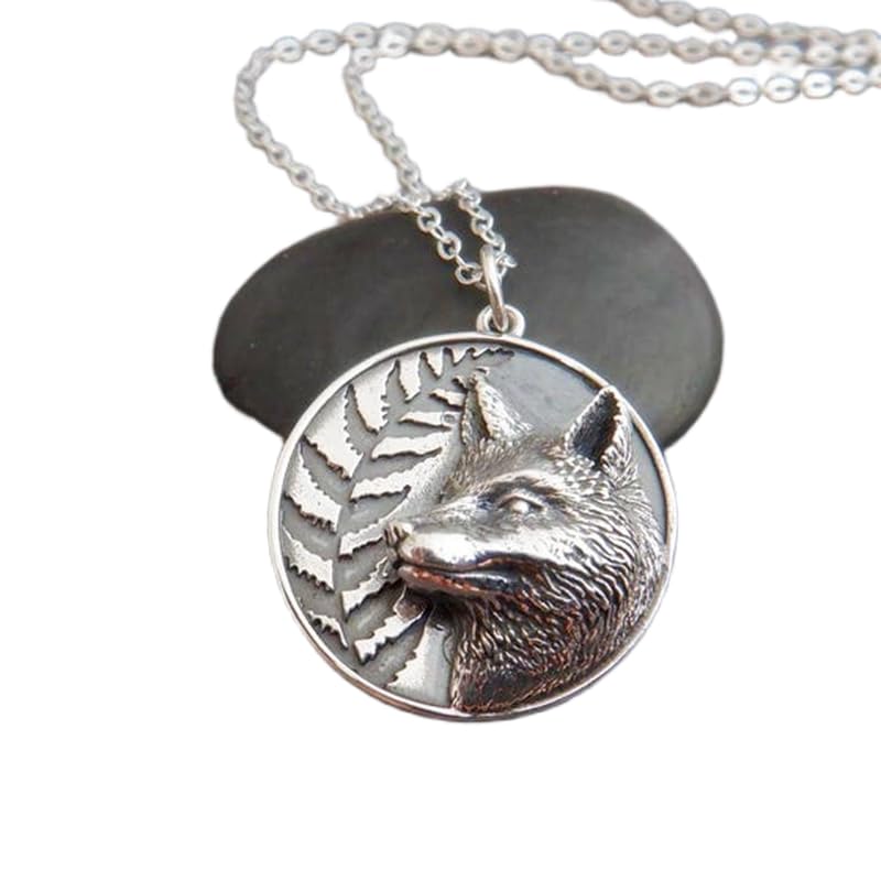 Collier renard et fougère argent sterling 925, chaîne 45 cm pendentif animal