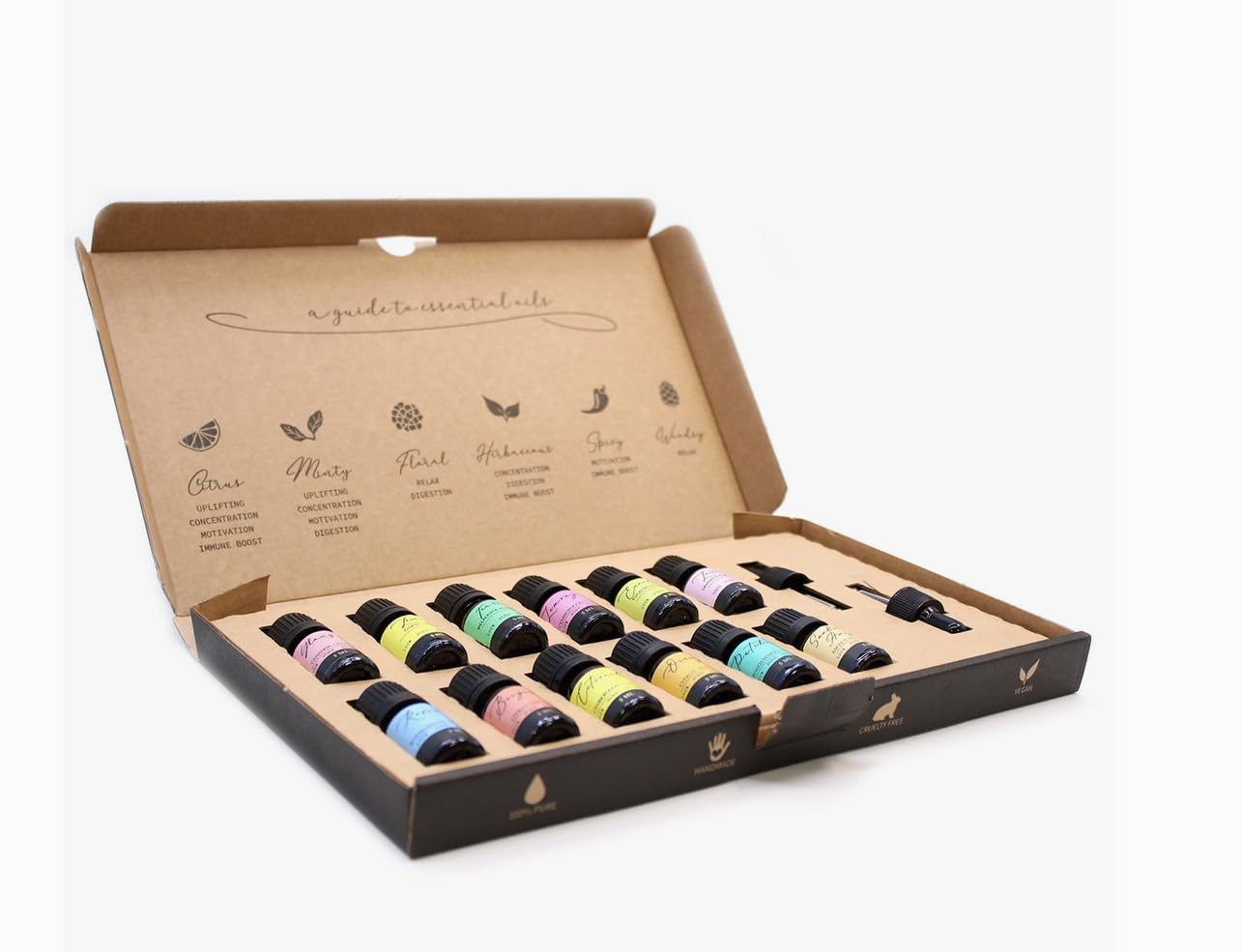 Aromatherapie-Set mit ätherischen Ölen – Die 12 besten ätherischen Öle für Raumdiffusoren und andere aromatherapeutische Vorteile. Rein veganes Geschenkset.
