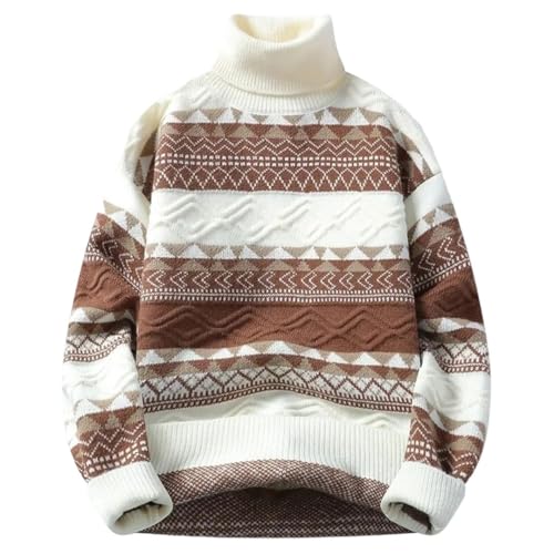 Men's Winter Fashion Patchwork Knitted Turtleneck Sweater Casual Loose Warm Knitted Pullover