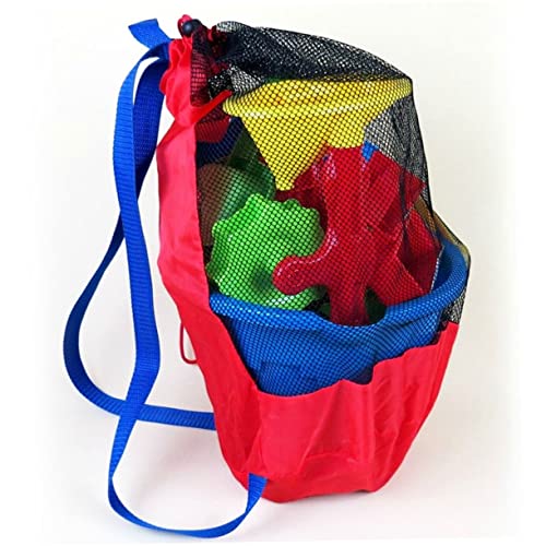 2pcs Portable Mesh Beach Toy Storage Bag Large Capacity for Boys and Girls Toys Snacks Books Red Shoulder Strap Easy Rinsing Design for Beach Outings