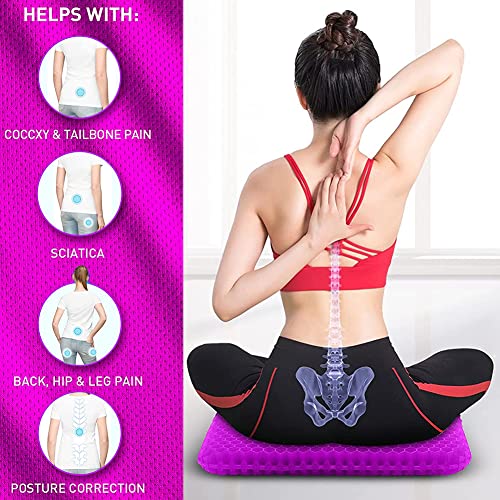 Image of Gel Seat Cushion, Office Seat Cushion Chair Pads for Office Home Car Wheelchair Long Trips - Extra Thick Gel Cushion for Pressure Sores, Tailbone, Back, Sciatica Pain Relief (Extra Thick, Violet)