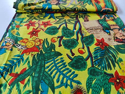 Image of Floral Printed Cotton Fabric Cloth Hand Block Print Fabric Women Material Running Jaipuri Hand Block Printed Women Dress Material Kurtis Natural 44 inch Inches Width 2.5 Meter (Pattern 38)