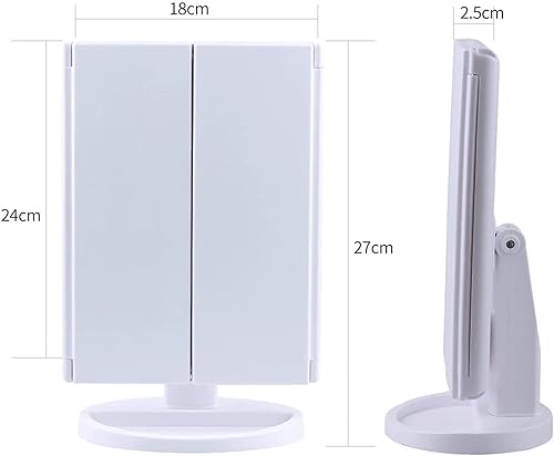 Miniatura 5 de Espejo de maquillaje tríptico, espejo de tocador iluminado con LED, pantalla con botón en T, rotación de 180, espejo cosmético de mesa