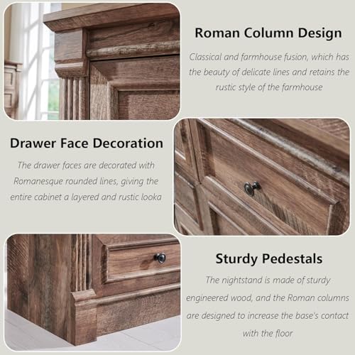 Image of Farmhouse 7 Drawers Dresser for Bedroom, 57 inch Tall Large Dressers & Chests of Drawers w /Roman Column, Storage Dressers Organizer for Bedroom, Hallway, Living Room, Light Brown