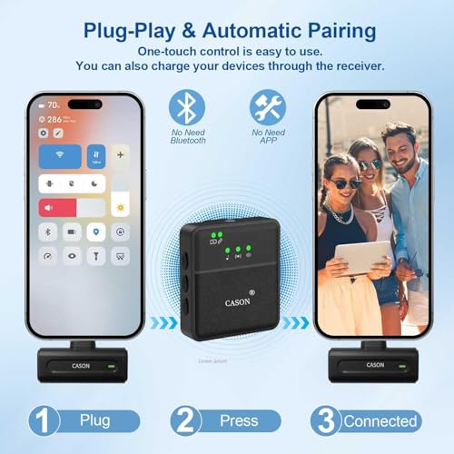 Image of CASON SX8 Wireless Mic for You Tube & Content Creators with Ultra Noise-Cancelling Feature and 20m Long Range Microphone for Vlogging with iPhone /Android Devices(1mic)