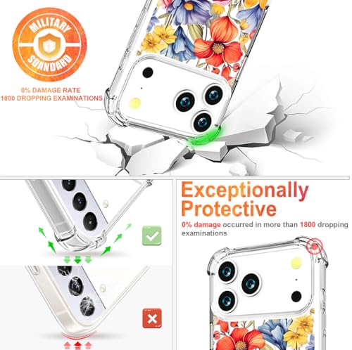 Coque transparente iPhone 17 Pro femme étui de protection robuste fleurs