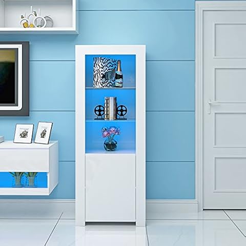 Panana High Gloss Tall Display Cabinet with LED Lights Cover