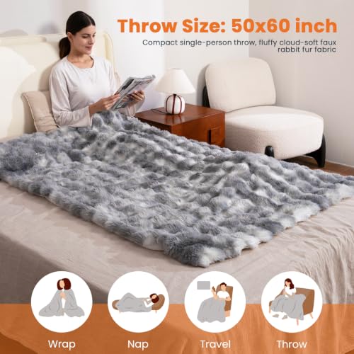 Electric Throw Blanket, Fluffy Bubble Faux Fur Heated Blanket Throw 50x60" by FIGERM - Used condition - Image 4