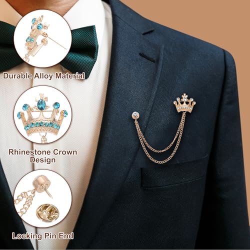 Image of PATIKIL Crown Hanging Chain Brooch Pins, Rhinestone Suit Pins Fashion Crystal Lapel Pins
