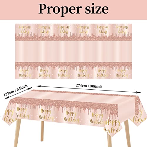3 Pcs Pink Rose Gold Happy Birthday Tablecloth Decorations For Women, Happy Birthday Table Cover Party Supplies, 16Th 21St 30Th 40Th 50Th Birthday Plastic Disposable Rectangular Table Cloth Decor #TOP1