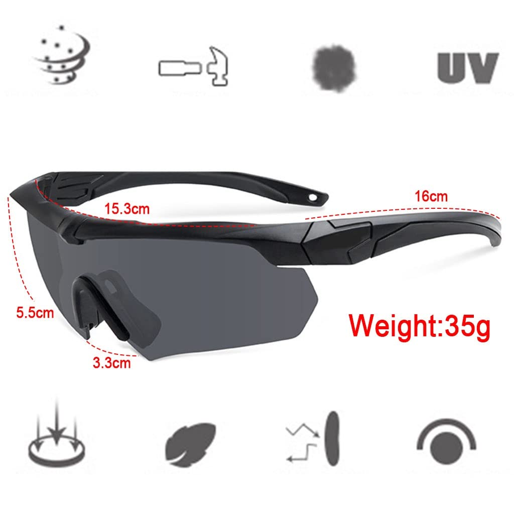 TS TAC-SKY Lunettes Tactiques antibuée, Lunettes de Sport avec 3 lentilles interchangeables Lunettes de tir Unisexe, Protection UV400 Lunettes Airsoft