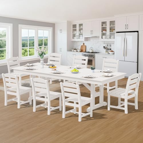 Image of SERWALL Outdoor Armless Dining Chairs Set of 2, All-Weather HDPE Patio Chair with 19.7 inch Widened Seat, for Backyard, Garden, White