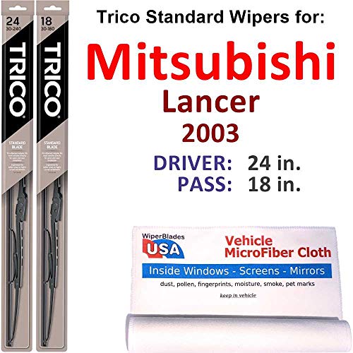 Wiper Blades Set for 2003 Mitsubishi Lancer Driver/Pass Trico Steel Wipers Set of 2 Bundled with MicroFiber Interior Car Cloth