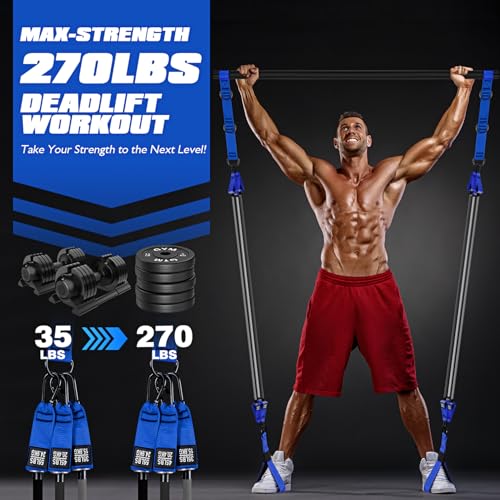 Pilates Bar Kit with Resistance Bands, Heavy Duty Pilates Bar Kit with Resistance Bands, Portable Pilates Equipment for Home Squat Workout, Legs, Waist, Arm, Abs, Chest, Shoulders Muscle Strength Trai
