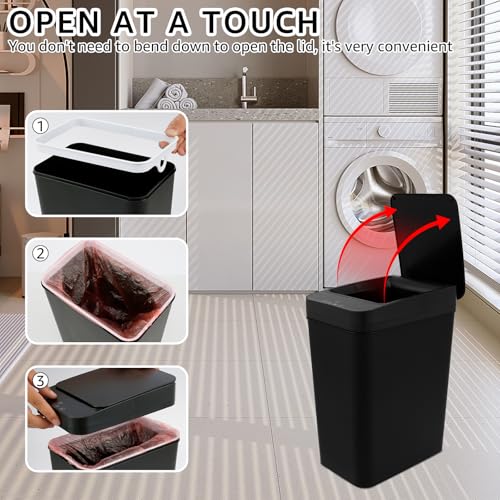 Bote de basura inteligente con sensor y tapa, 12L negro miniatura 4