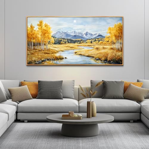 ERQINHUA Large Canvas Wall Decor For Living Room Wall Art For Bedroom Pastoral Yellow Landscape Painting Wood Frame Farmhouse Dining Room Office Home Decor Stretched And Framed Aesthetics 30"X60"