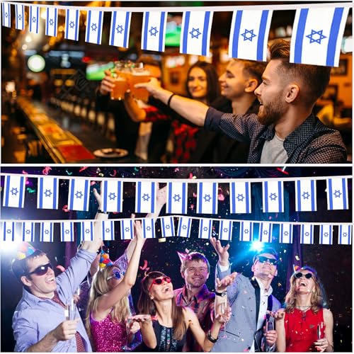 Image of 2 Pack Israel Flag Banner String Small Mini 66 Feet 60 Pcs Israeli Hanging Flags Decoration