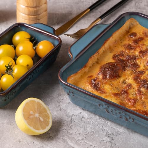 Sweejar Kiln-Change Blue Ceramic Bakeware Set of 4 Rectangular Dishes