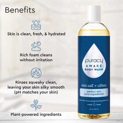 Puracy Body Wash, Natural Body Wash, 98.6% Pure Plant Ingredients, Moisturizing Shower Gel For Women Men Kids, Body Soap For Dry Sensitive Skin. Gently Scented With Citrus & Sea Salt, 12 Oz (2-Pack) #TOP1