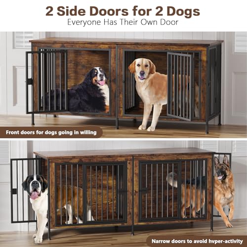 image for EasyCom 78 Inch Dog Cage Furniture for 2 Pets with Divider, XXL Wooden