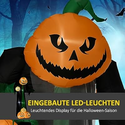 240 cm Aufblasbares Kürbisgeist mit LED – Gruselige Halloween-Deko für drinnen & draußen, wetterfest und schaurig schön! – Bild 4