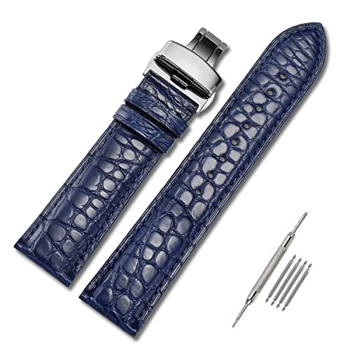 Image of Moran Genuine Leather Band Alligator and Cowhide Replacement Deployment Buckle Watch strap18mm to 24mm Crocodile Leather Strap for Men's and Women's