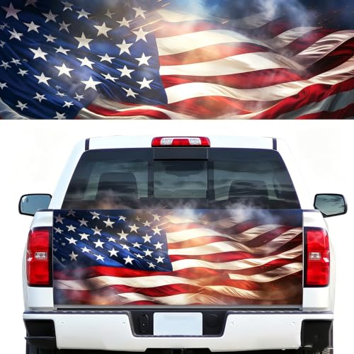 Image of Turck Tailgate Wraps Decals - 66x23.6 in Tailgate Decals for Trucks, American Flag Tailgate Graphics for Trucks Pickup Personalized Decoration