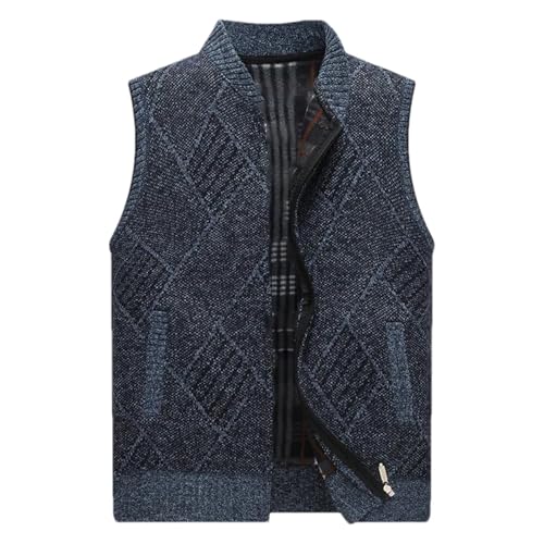 Mens Sweater Vests Casual Sleeveless Stand Collar Full Zip Fleece Knitted Cardigan Waistcoat Vest