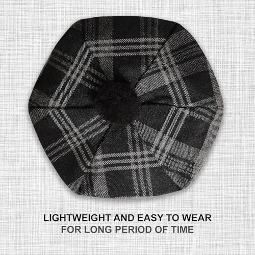 Image of Scottish Tam O' Shanter Hat Tartan Bonnet Pom Pom Wool Flat Cap One Size