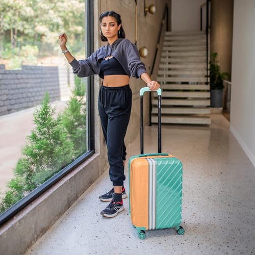 Image of Nasher Miles Vegas Hard-Sided Polycarbonate Cabin Luggage 20 inch | 55cm | 8 Wheels Small Trolley Bag for Travel | Suitcase (Peach & Sea Blue)