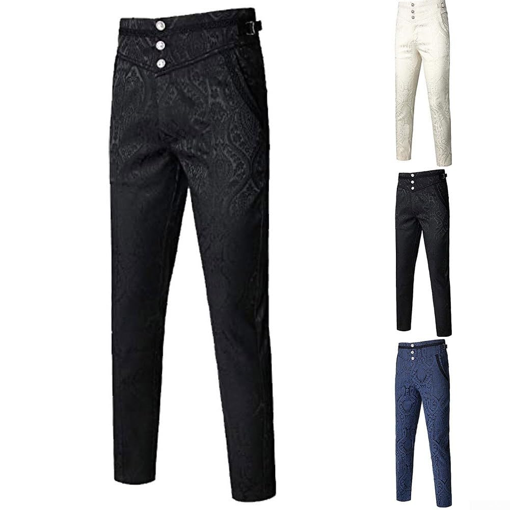 Pantalon gothique vintage pour homme, pantalon de costume pour cosplay, steampunk événements (taille L, noir)