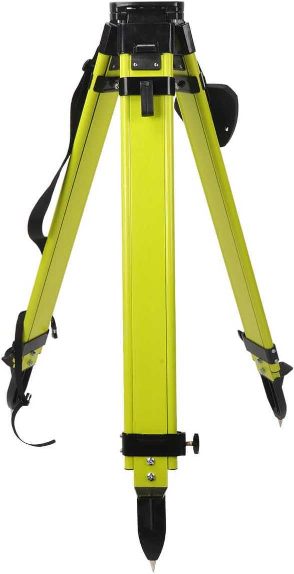 Fiberglass Surveying Tripod, Heavy Duty Yellow Fiberglass and Wood Tripod with Dual Clamp and Copper Center Screw for Robotic Total Stations and Theodolite (Flat Head-B)