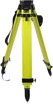 Fiberglass Surveying Tripod, Heavy Duty Yellow Fiberglass and Wood Tripod with Dual Clamp and Copper Center Screw for Robotic Total Stations and Theodolite Flat Head-B