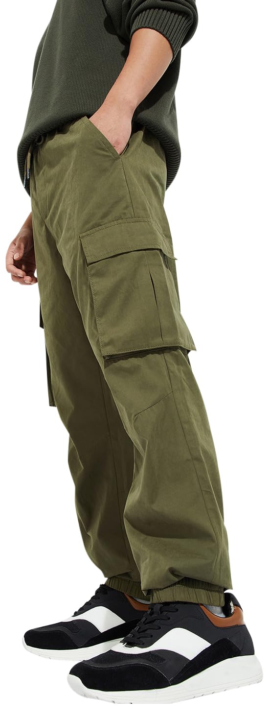 Men's Relaxed Fit Low Rise URB_N Solid Cargo Joggers-image-45
