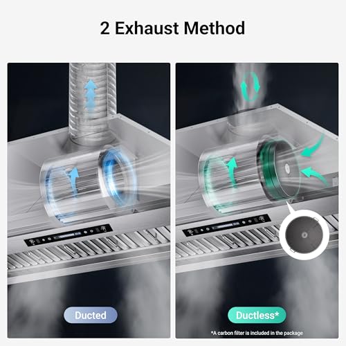 IKTCH 36 inch Built-in/Insert Range Hood 900 CFM, Ducted/Ductless Convertible Duct, Stainless Steel Kitchen Vent Hood with 2 Pcs Adjustable Lights and 3 Pcs Baffle Filters with Handlebar(IKB02-36'')