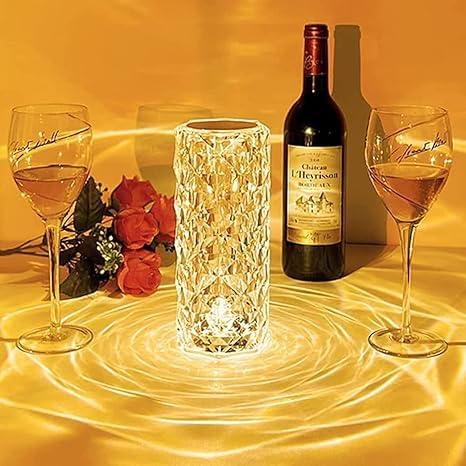 Image of 3 Colors Crystal Lamps Romantic Rose Crystal Diamond Table Lamps Touch Color Changing Light, Acrylic Rechargeable Modern Style Crystal Bedside Lamp with USB Port (Crystal Diamond Table Lamp)