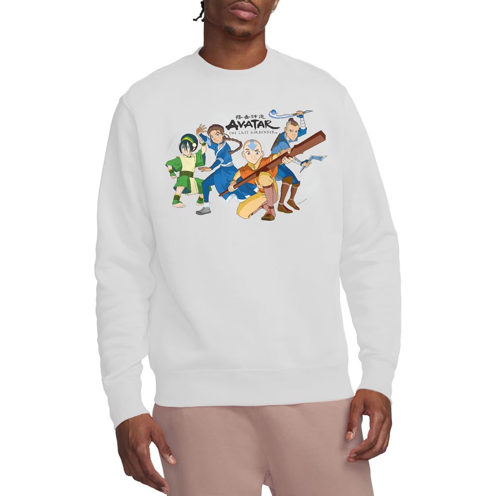 Avatar The Last Airbender Avatars Group Crew Sweatshirt, White, Large