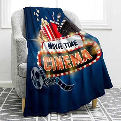 Jekeno Movie Clapboard Gifts Throw Blanket, Theater Home Film Cinema Decor Popcorn Gifts for Women Men Movie Lover Adult Boy Girl Director Acting Gift