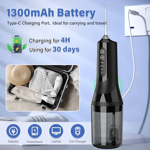 Anluomania Irrigador Bucal Portatil, Irrigador Dental Inalámbrico 260ML, Water Flosser 4 Modos 4 Boquillas Para Limpieza Dientes, IPX7 Impermeable USB-C Recargable Para Limpieza Dental,Casa y de Viaje - imagen 5